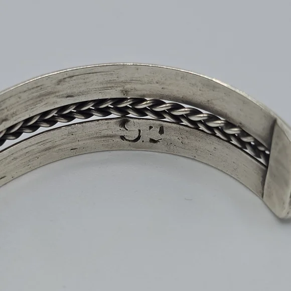 VTG Solid Sterling Silver Southwestern Stamped Cuff Bracelet Twisted Cable, 27g - Picture 7 of 13